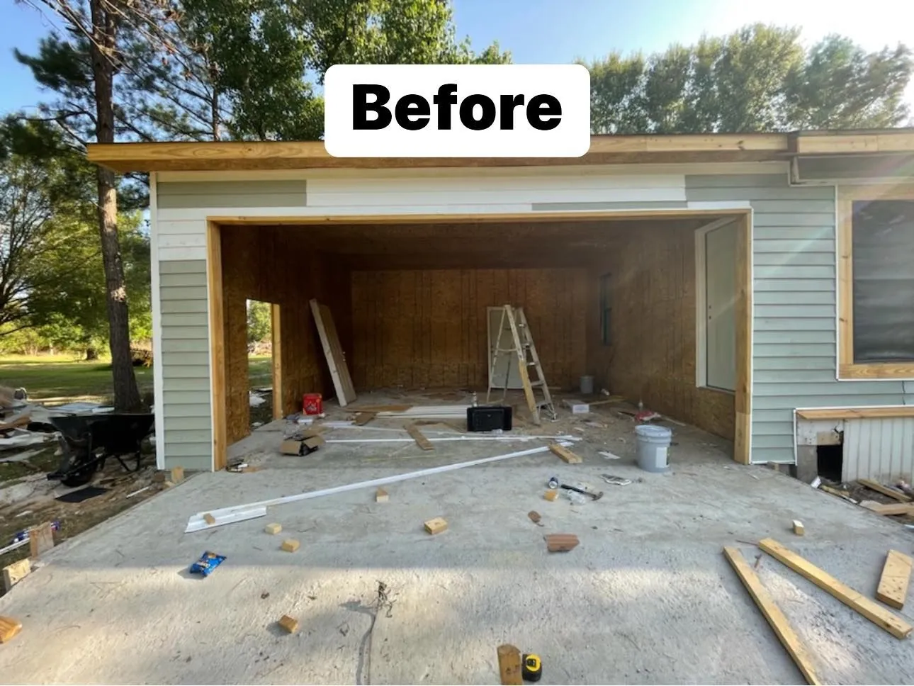 Framed garage opening before door installation